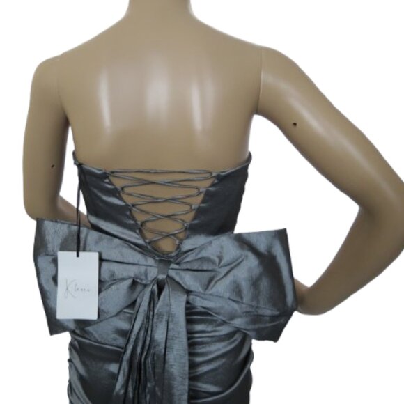 Klesis Grey Metallic V-Bar Bardot Mini Dress - Picture 6 of 8